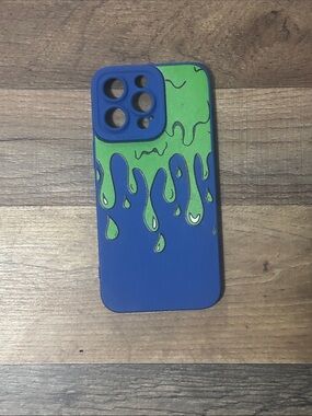 Blue Phone Case with Green Drip Design - Stylish Protective iphone 15 pro max